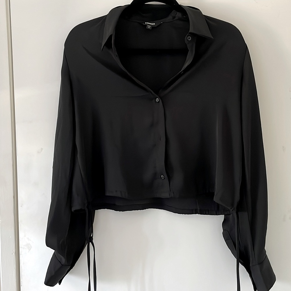 Express Black Button Down Crop Top - image 1